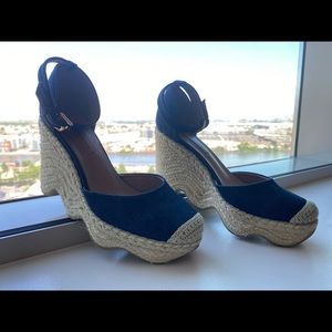 BCBG Maxazria Platform Jean Espadrille Wedge Ankle Strap Sandals size 8